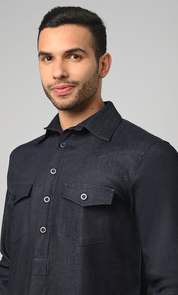 Casual Modest Denim Designer Thobe/Jubba For Men - EastEssence.com