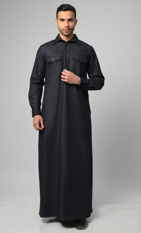 Casual Modest Denim Designer Thobe/Jubba For Men - EastEssence.com