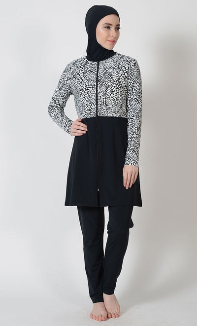 Cement Print Zip-Up Swimwear Burkini-Final Sale - EastEssence.com