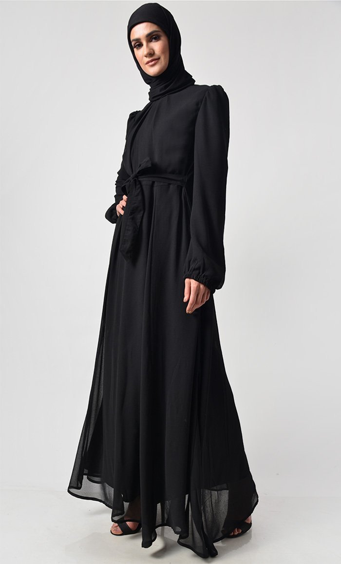 Classic Black Puff Sleeve Everyday Abaya