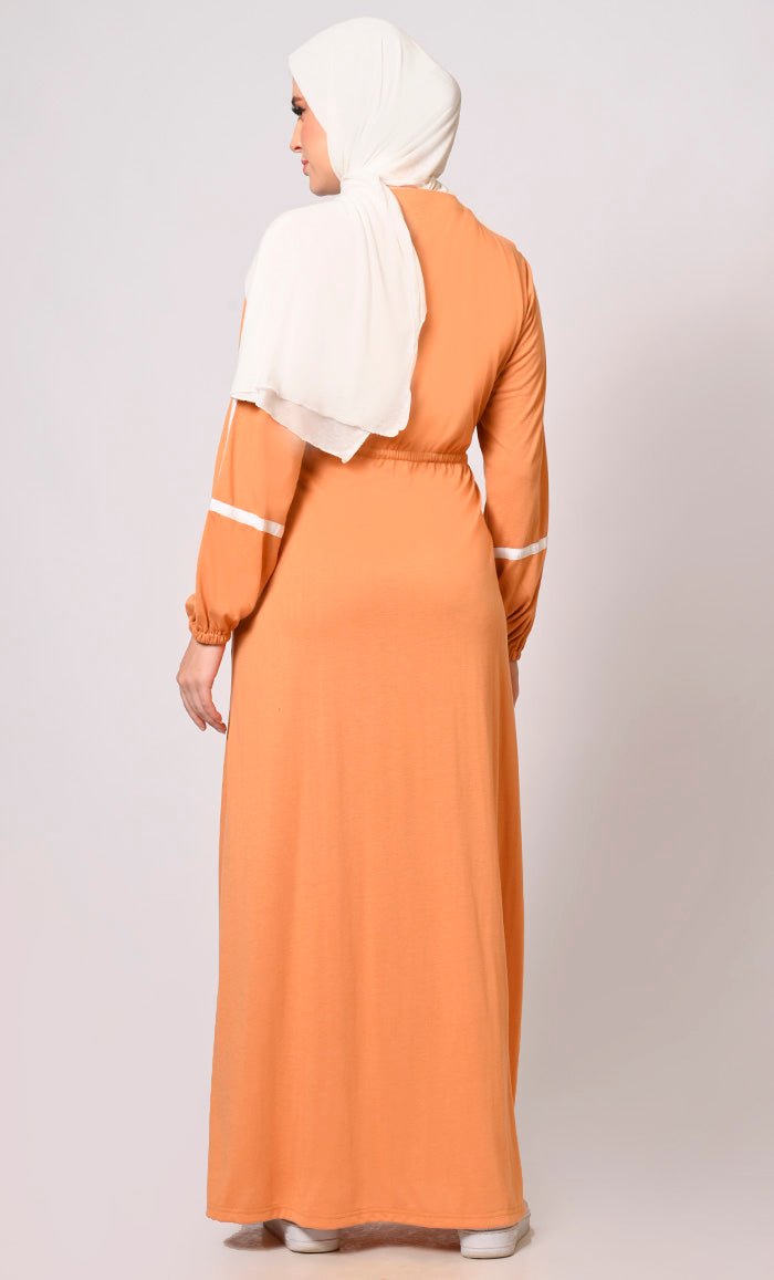 Classic Honey Sand Abaya with Front Button Closure and Pockets - EastEssence.com