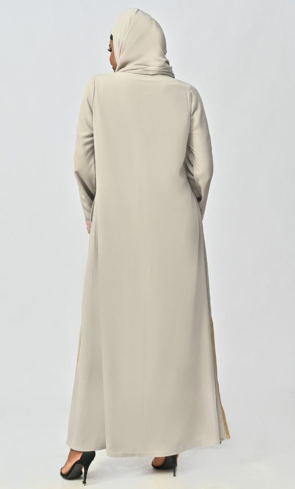 Classic Nida Floral Machine And Hand Embroidered Abaya - EastEssence.com