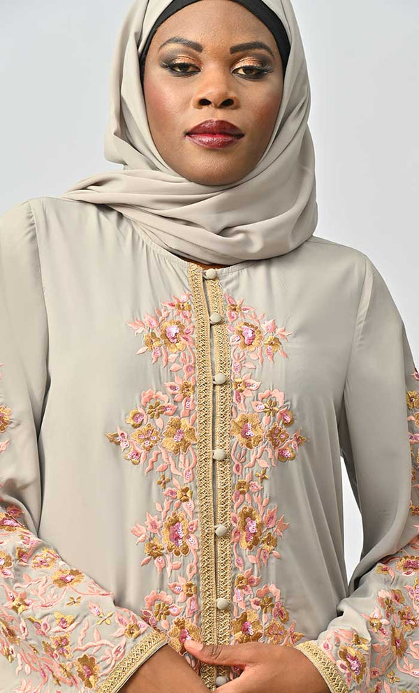 Classic Nida Floral Machine And Hand Embroidered Abaya - EastEssence.com