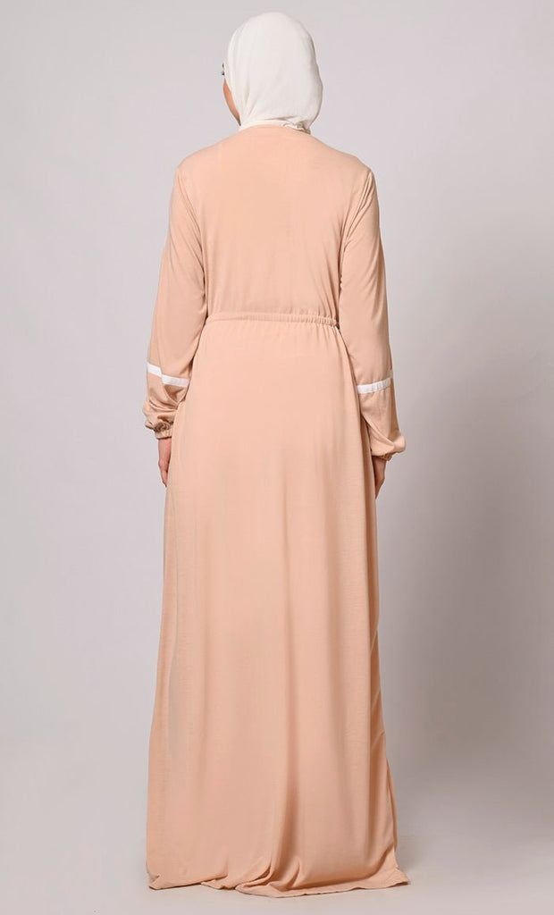Classic Rose Dust Abaya with Front Button Closure and Pockets - EastEssence.com