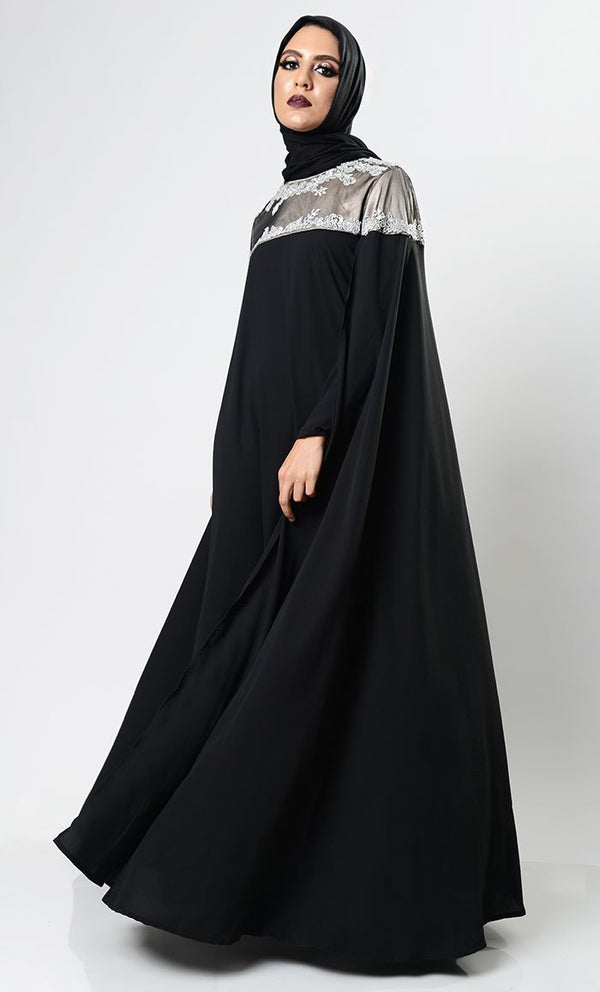 Classy Black Caped Abaya Dress - EastEssence.com