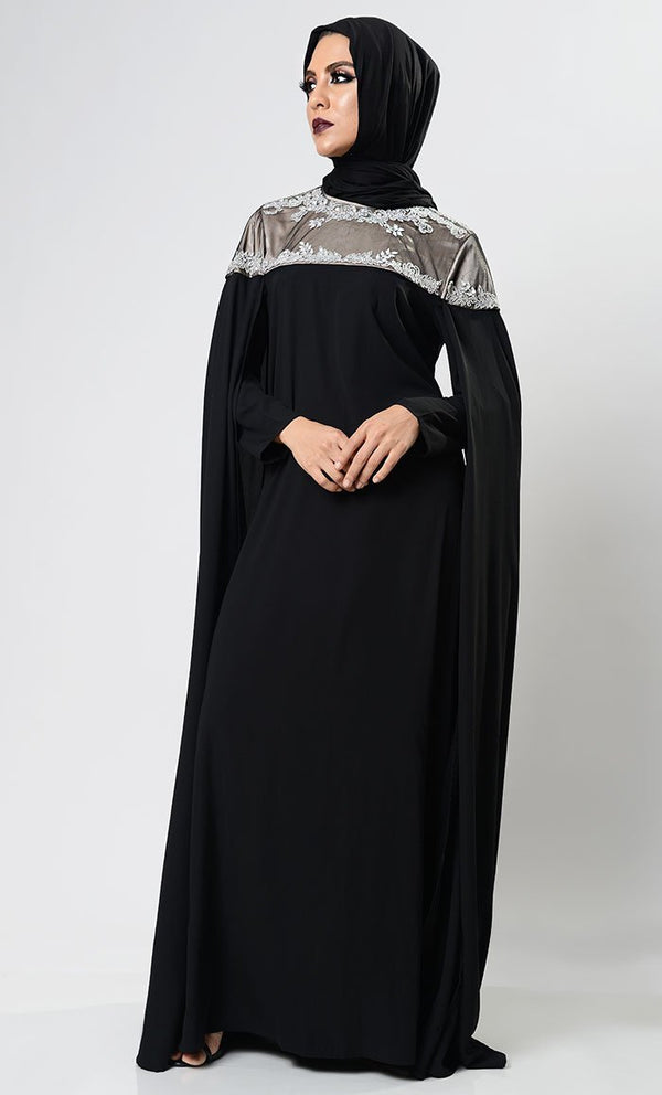 Classy Black Caped Abaya Dress - EastEssence.com