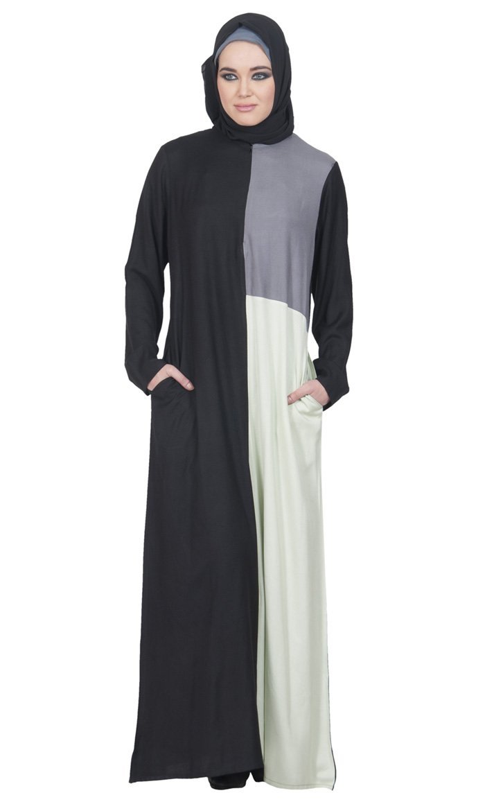 Color Block Grey & Cream Accent Abaya - EastEssence.com