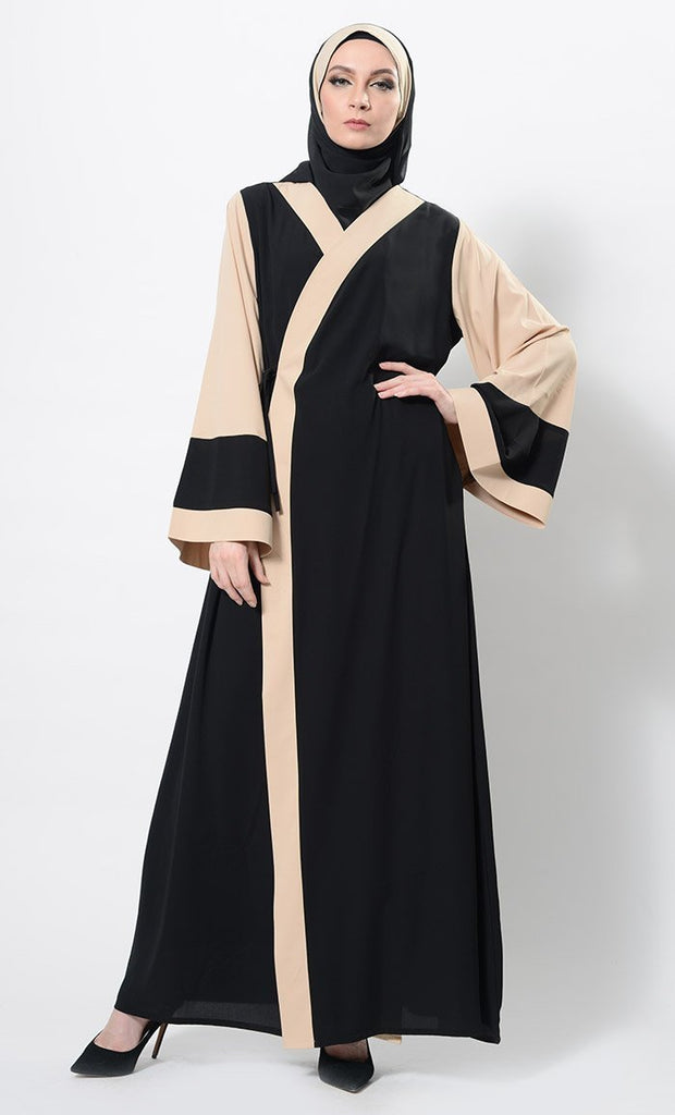 Color Block Wrap Around Abaya Dress And Hijab Set - EastEssence.com