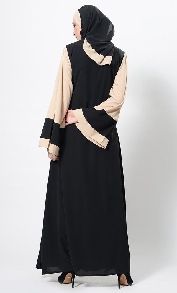 Color Block Wrap Around Abaya Dress And Hijab Set - EastEssence.com