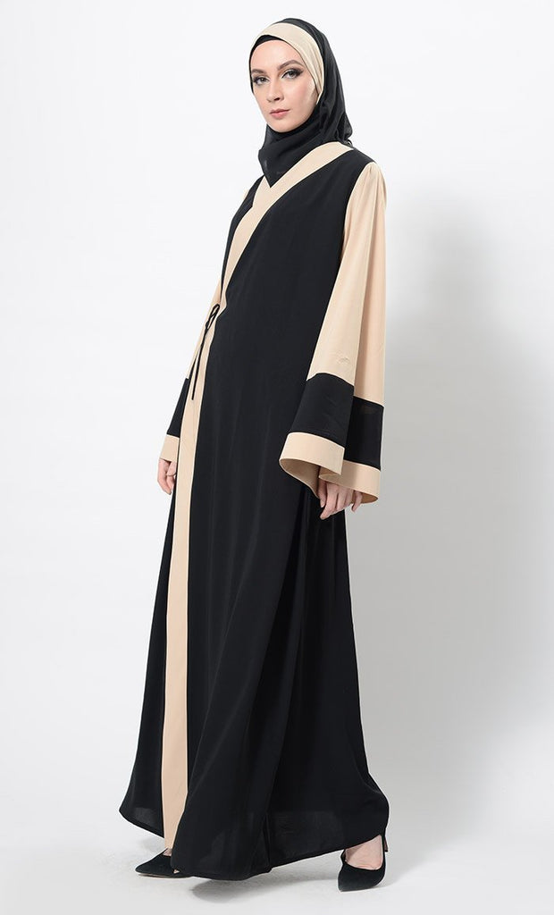 Color Block Wrap Around Abaya Dress And Hijab Set - EastEssence.com