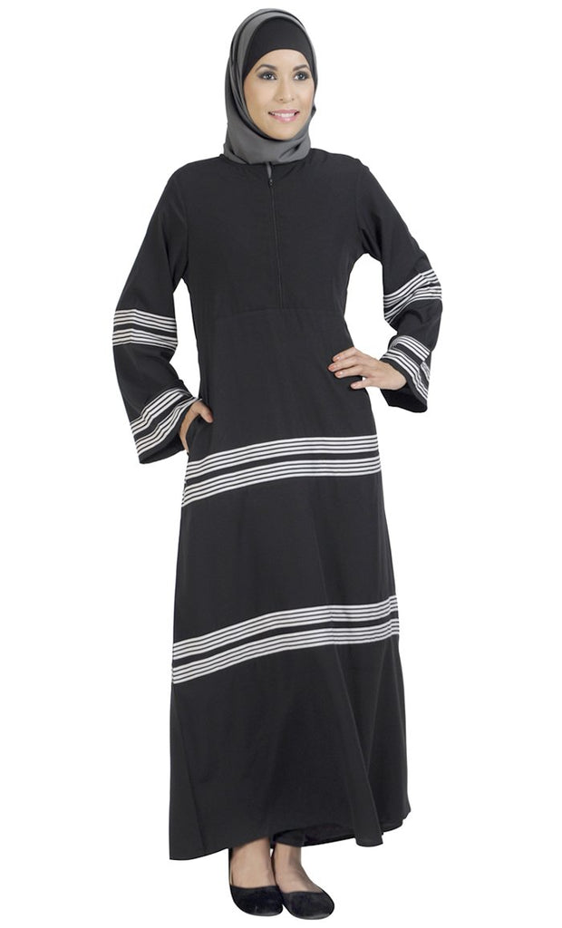Colorblock stripes detail flared everyday wear abaya dress - EastEssence.com