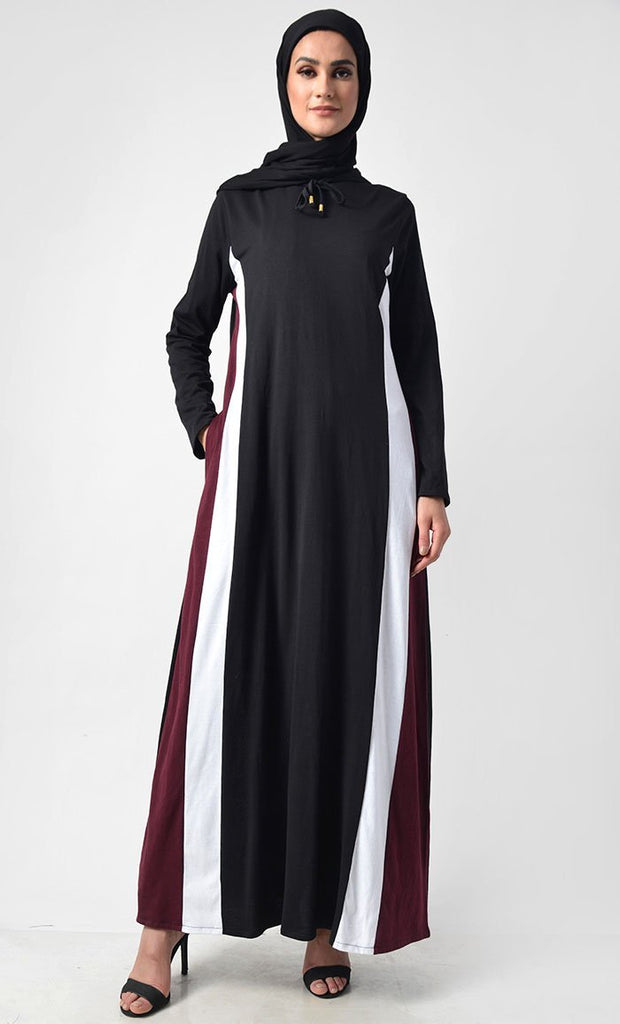 Colorblocked Everyday Jersey Abaya With Pockets - EastEssence.com