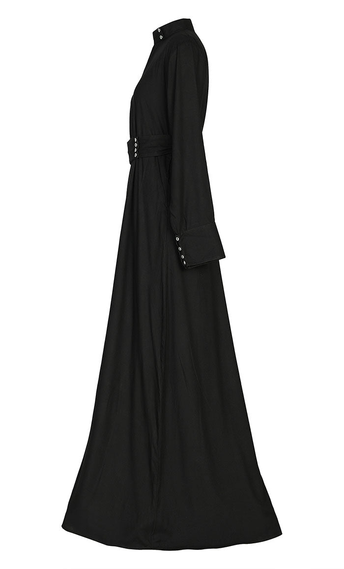 Comfort Black Rayon Stylish Abaya With Pockets And Belt - EastEssence.com