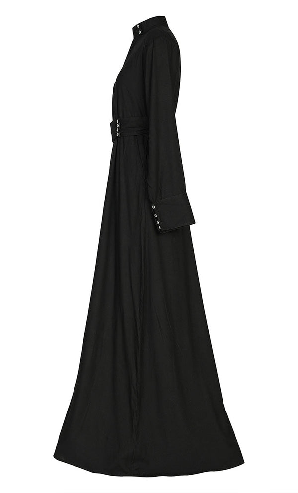 Comfort Black Rayon Stylish Abaya With Pockets And Belt - EastEssence.com