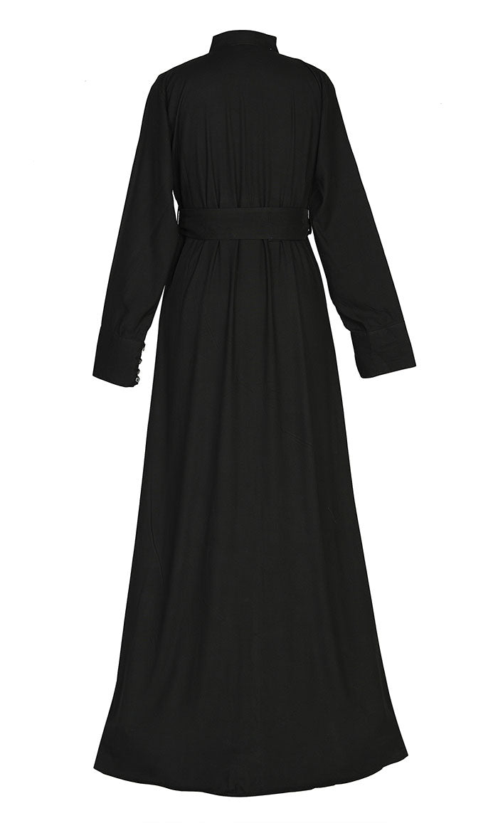 Comfort Black Rayon Stylish Abaya With Pockets And Belt - EastEssence.com