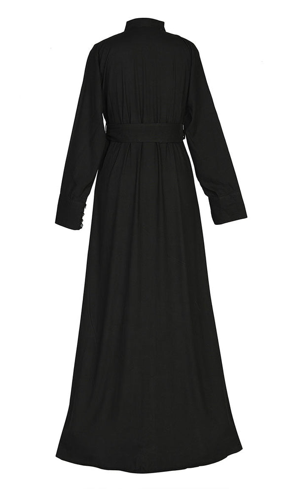 Comfort Black Rayon Stylish Abaya With Pockets And Belt - EastEssence.com