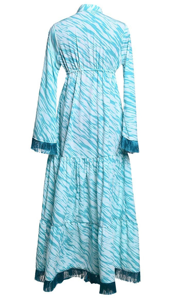 Comfortable Printed Button Down Abaya With Intricate Lace - EastEssence.com