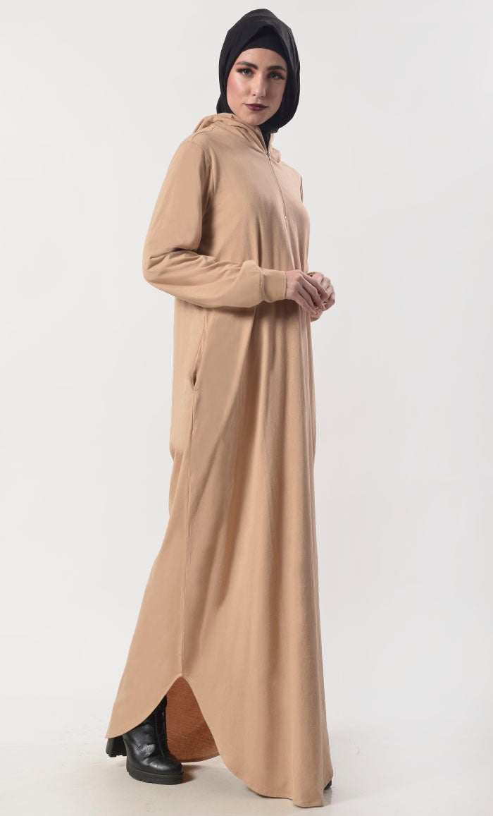 Comfortable Warm Hoodie Abaya With Pockets - EastEssence.com
