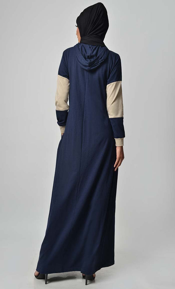 Comfy Color Contast Jersey Abaya - Navy - EastEssence.com