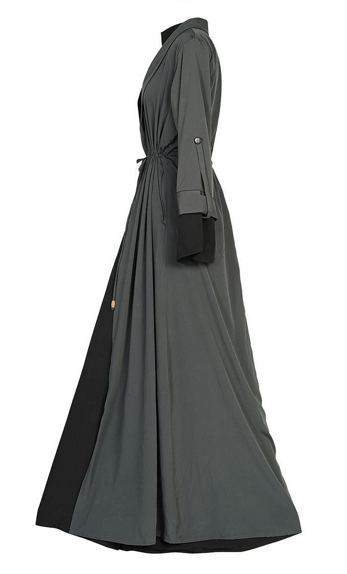 Comfy Everyday Wear Grey Contrasted Double Layer Bisht