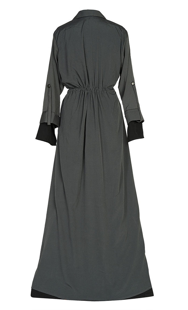 Comfy Everyday Wear Grey Contrasted Double Layer Bisht And Lined Abaya - EastEssence.com