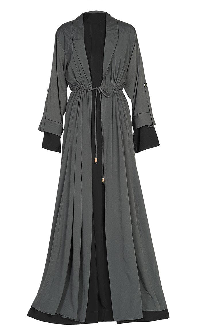 Abaya doublée et bisht à double épaisseur contrastée gris au quotidien