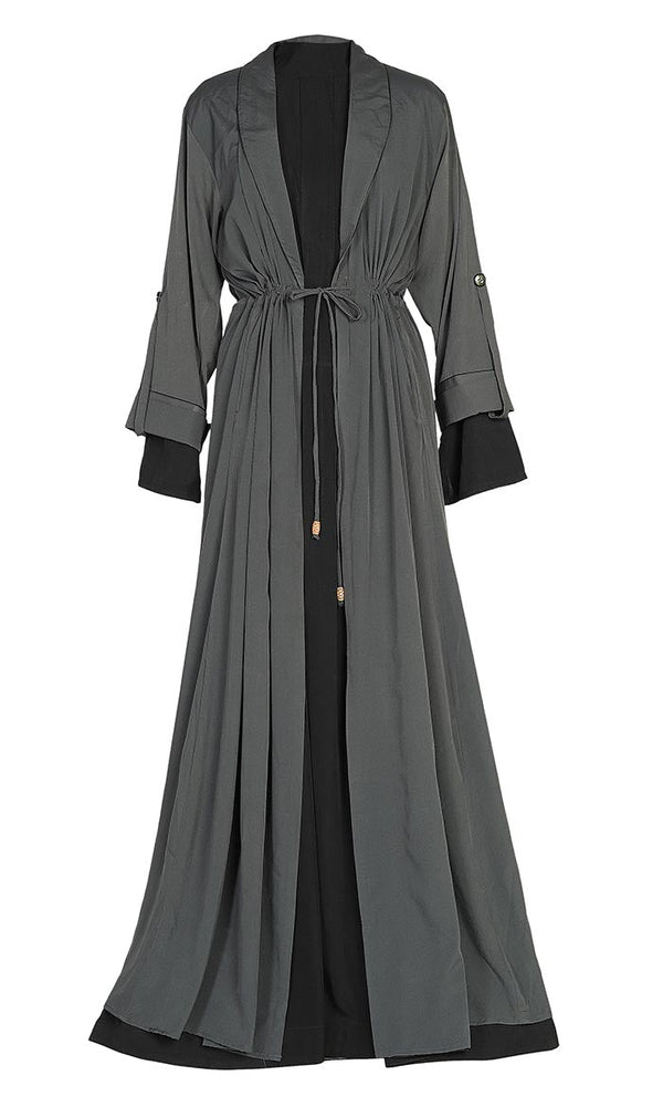 Comfy Everyday Wear Grey Contrasted Double Layer Bisht