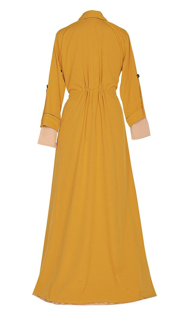 Comfy Everyday Wear Yellow Contrasted Double Layer Bisht