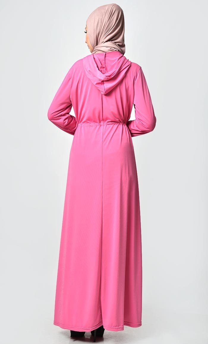 Comfy Hooded Front Zipper Poly Jersey Abaya - EastEssence.com