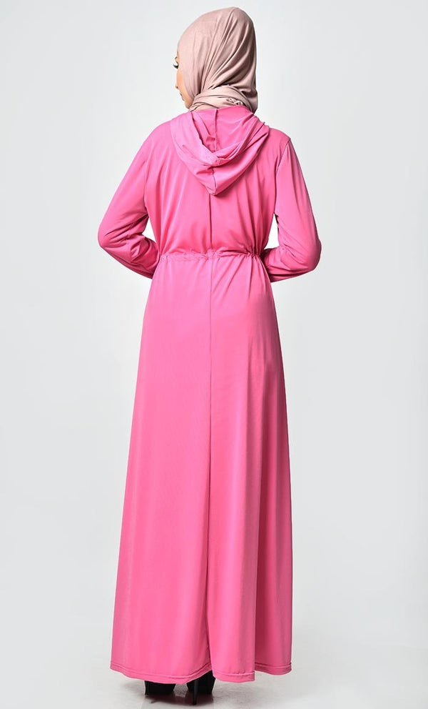 Comfy Hooded Front Zipper Poly Jersey Abaya - EastEssence.com