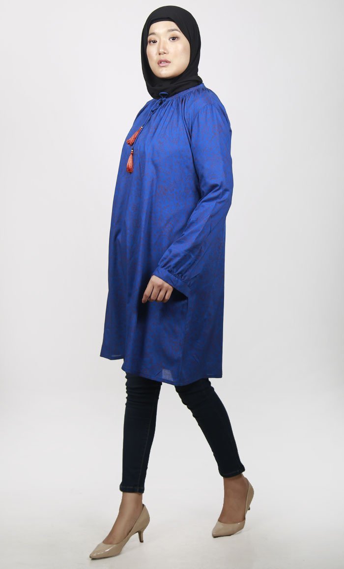 Contrast Abstract Printed Neck-Tie Tunic - EastEssence.com