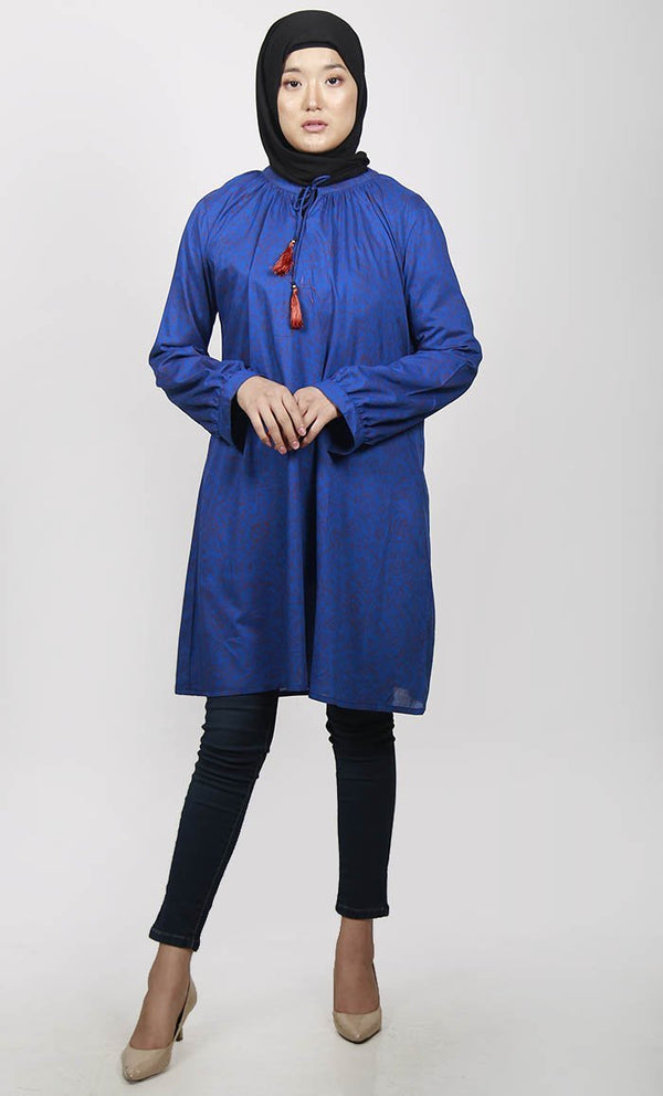 Contrast Abstract Printed Neck-Tie Tunic - EastEssence.com