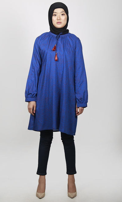 Contrast Abstract Printed Neck-Tie Tunic - EastEssence.com