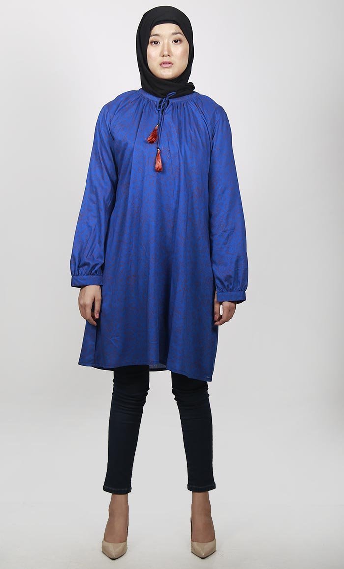Contrast Abstract Printed Neck-Tie Tunic - EastEssence.com