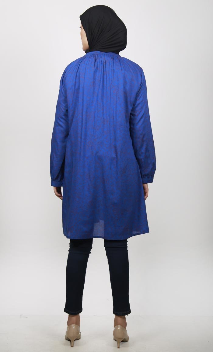 Contrast Abstract Printed Neck-Tie Tunic - EastEssence.com