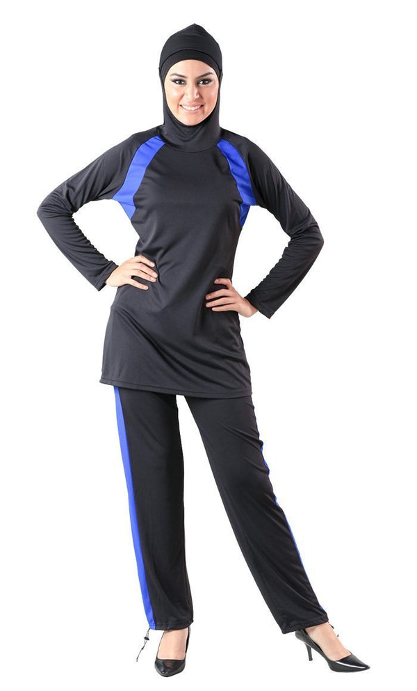 Contrast Color Detail Swimwear Burkini And Pants Set - EastEssence.com
