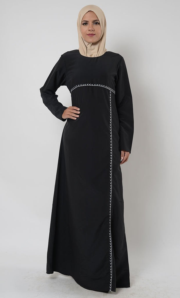 Contrast color embroidered trims muslimah abaya dress - Final Sale - EastEssence.com