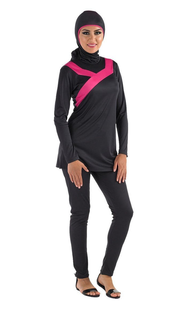 Contrast Color Panel Swimwear Burkini Three Piece Set-Final Sale - EastEssence.com