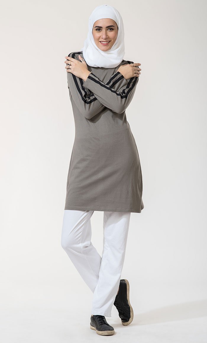 Contrast Color Striped Accents Detail Tee Shirt Style Tunic - Kids - EastEssence.com