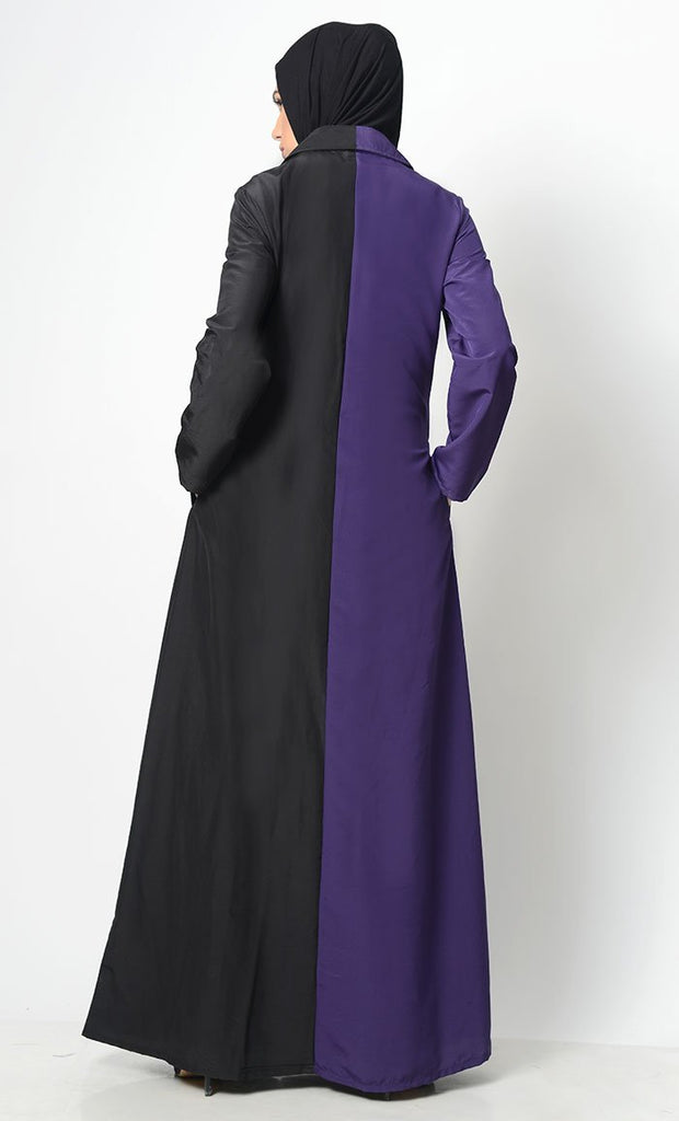 Contrast Dark Panelled Abaya