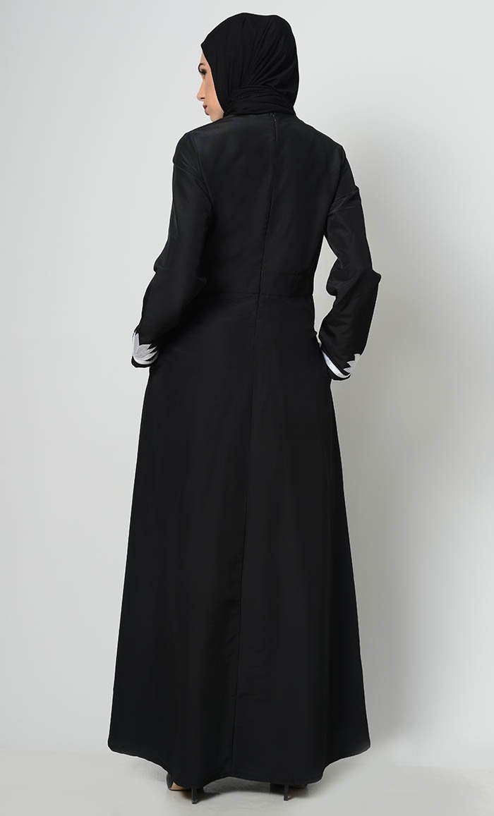 Contrast Embroidered Grace Abaya-Black - EastEssence.com