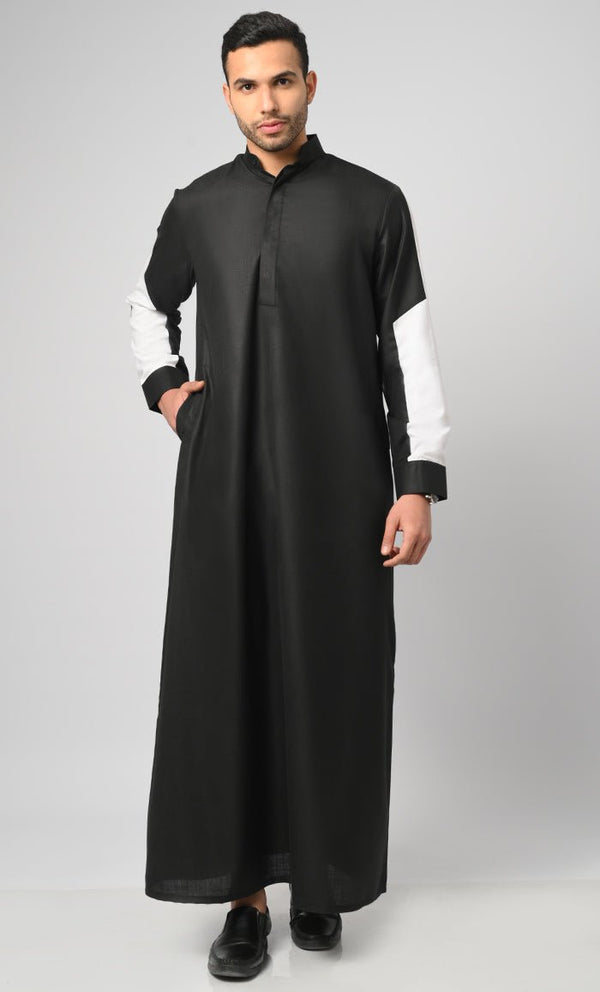 Contrast Panel Detailed Thobe With Pockets - EastEssence.com