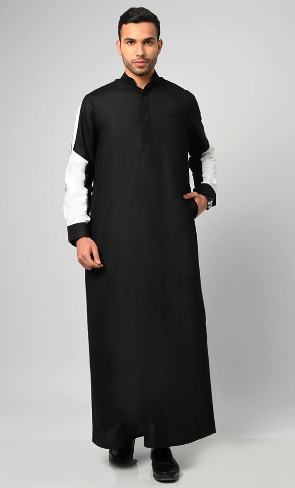 Contrast Panel Detailed Thobe With Pockets - EastEssence.com