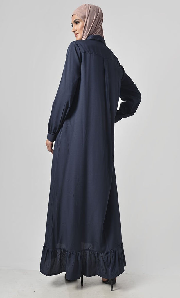 Contrast Printed Front Flare Panelled Abaya - EastEssence.com