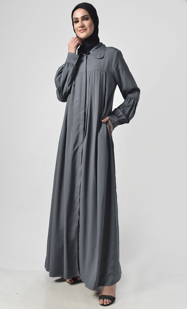Contrast Printed Front Flare Panelled Abaya - EastEssence.com