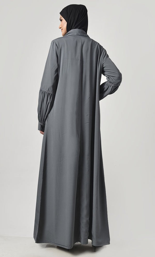 Contrast Printed Front Flare Panelled Abaya - EastEssence.com