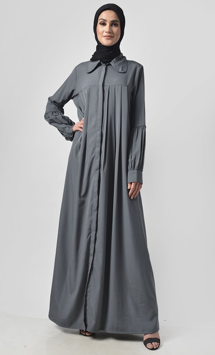 Contrast Printed Front Flare Panelled Abaya - EastEssence.com
