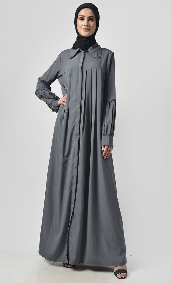 Contrast Printed Front Flare Panelled Abaya - EastEssence.com