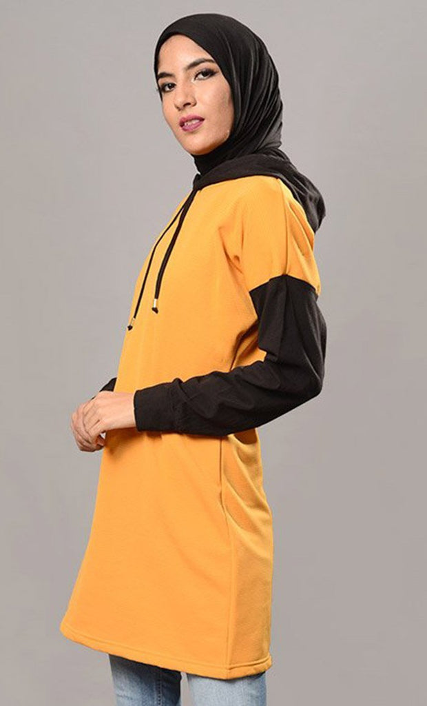 Contrast Sleeves Long Hoodie T Shirt - EastEssence.com