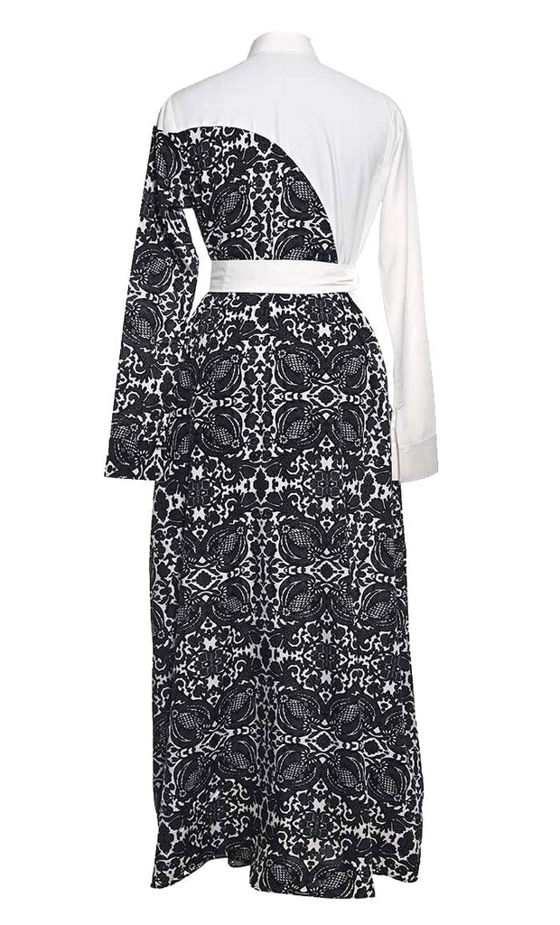 Contrasted Multi-Panel A-Line Abaya With Button Down And Included Pockets - EastEssence.com
